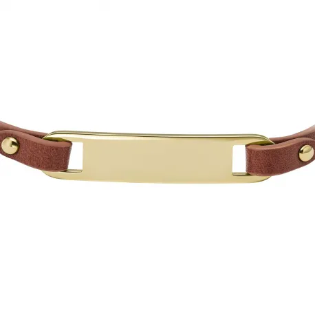 Pulsera de cuero con chapa dorada.