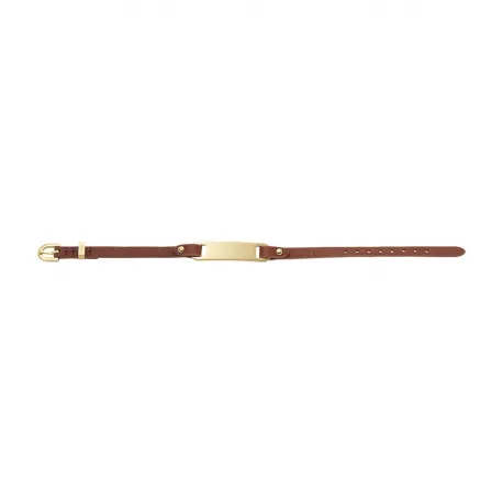 Pulsera de cuero con chapa dorada.