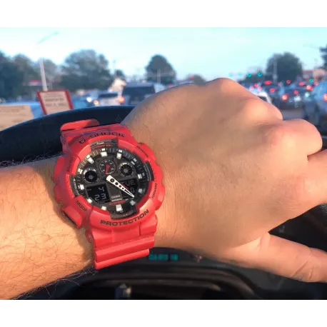 Reloj Casio G SHOCK rojo con agujas y digital
