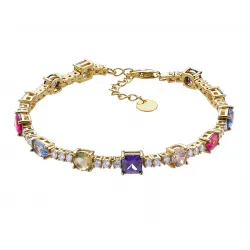 Pulsera plata chapada en oro con piedras multicolor.
