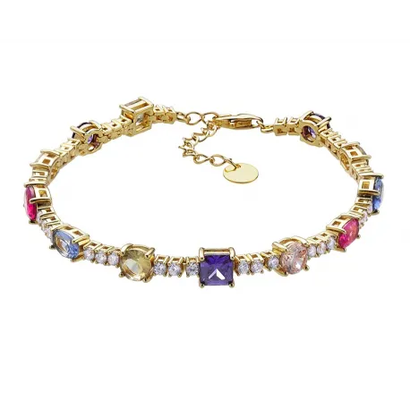 Pulsera plata chapada en oro con piedras multicolor.