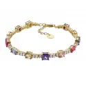 Pulsera plata chapada en oro con piedras multicolor.