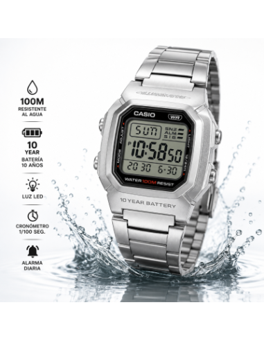 Reloj CASIO 100m ACERO W-800HD-1AVEF