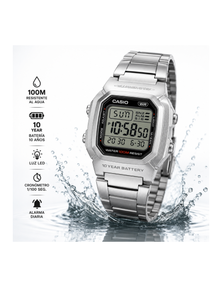 Reloj CASIO 100m ACERO W-800HD-1AVEF